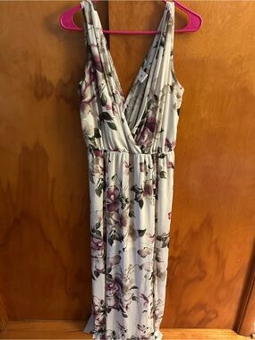 Liliana Cream Maxi Dress with Mauve Floral Print Romper